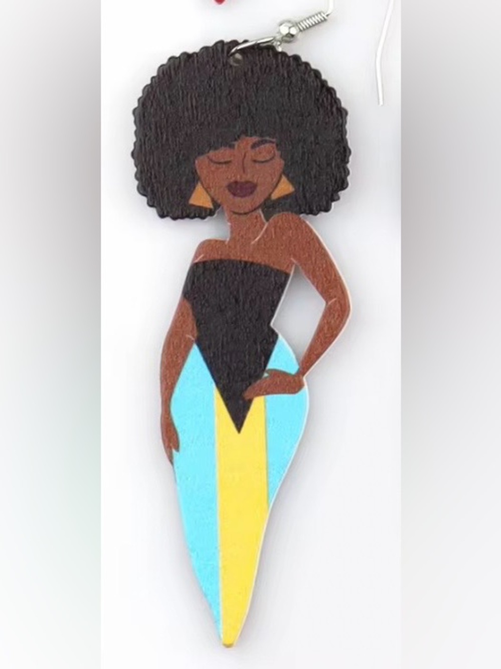Bahamas Flag Afro Wooden Dangle Earrings | Caribbean Statement Earrings